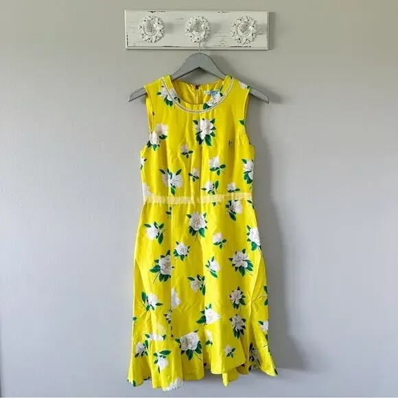 DRAPER JAMES Magnolia Ruffle Dress Silk Cotton Blend Yellow - Picture 2 of 6